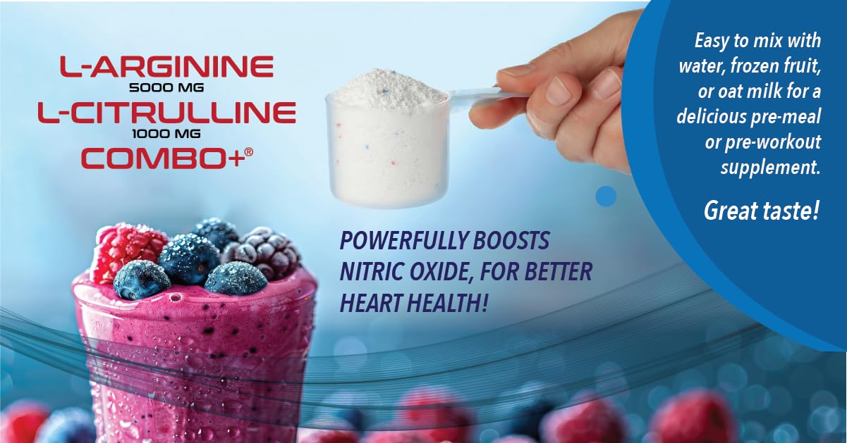 L-arginine & L-citrulline Combo+ - Cardio Health & Nitric Oxide Circulation Support, Workout, & Training Supplement Drink Mix (30 Servings, Over 13g per, 1 Month Supply!) Mixed Berry Flavor!