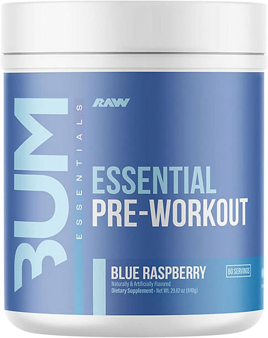 RAW Essential Pre-Workout Powder - CBUM Formula | Energy Drink for Men & Women, Muscle Pump, Focus, Stamina, Strength, Endurance & Performance Booster | Blue Raspberry Flavor, 1.85 lbs
