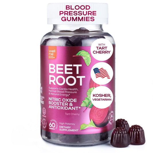 Beet Chews for High Blood Pressure - Beet Root Gummies with Tart Cherry - Nitric Oxide Supplements for Energy, Cardio Health - Vegan, No GMO, Pectin Based - for Women and Men