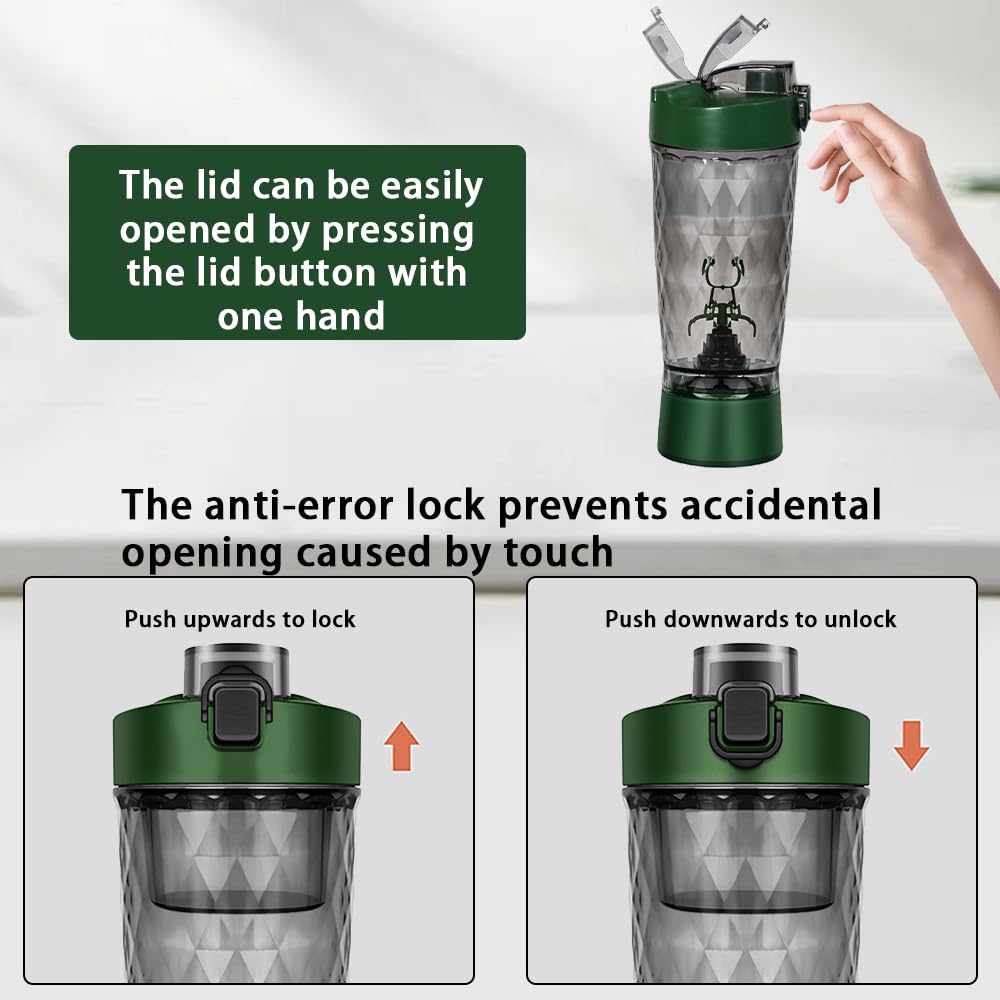 Electric Protein Shaker Bottle, USB Rechargeable Blender Cup, Water Drink Mixer Portable Bottles for Gym Sport (Green)