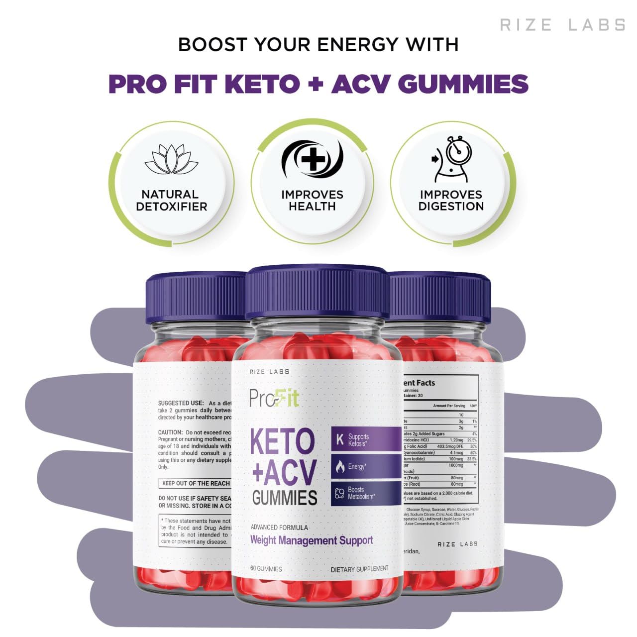 rize labs - Profit Keto+ACV Gummies for Weight Loss, Belly Fat Diet, Vegan Advanced Formula (60 Gummies)