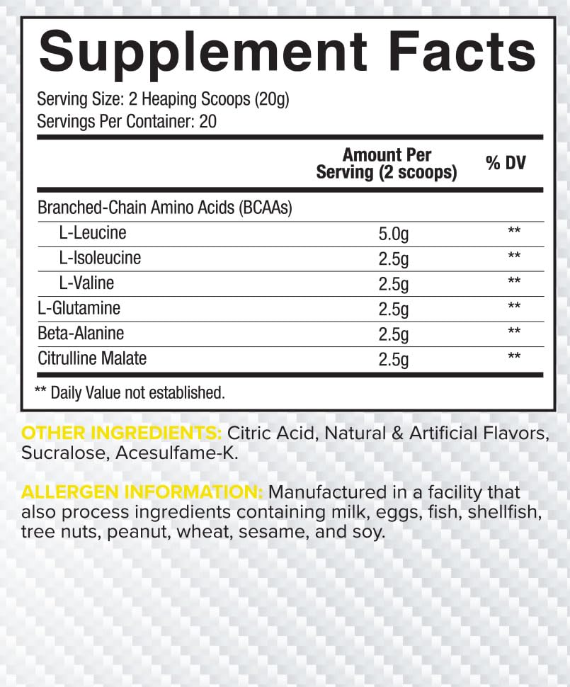 Core Nutritionals Platinum ABC Advanced Intra-Workout BCAA Supplement with 2.5 G Glutamine, Beta Alanine, Citrulline Malate, 20 Servings (Lemon Drop)