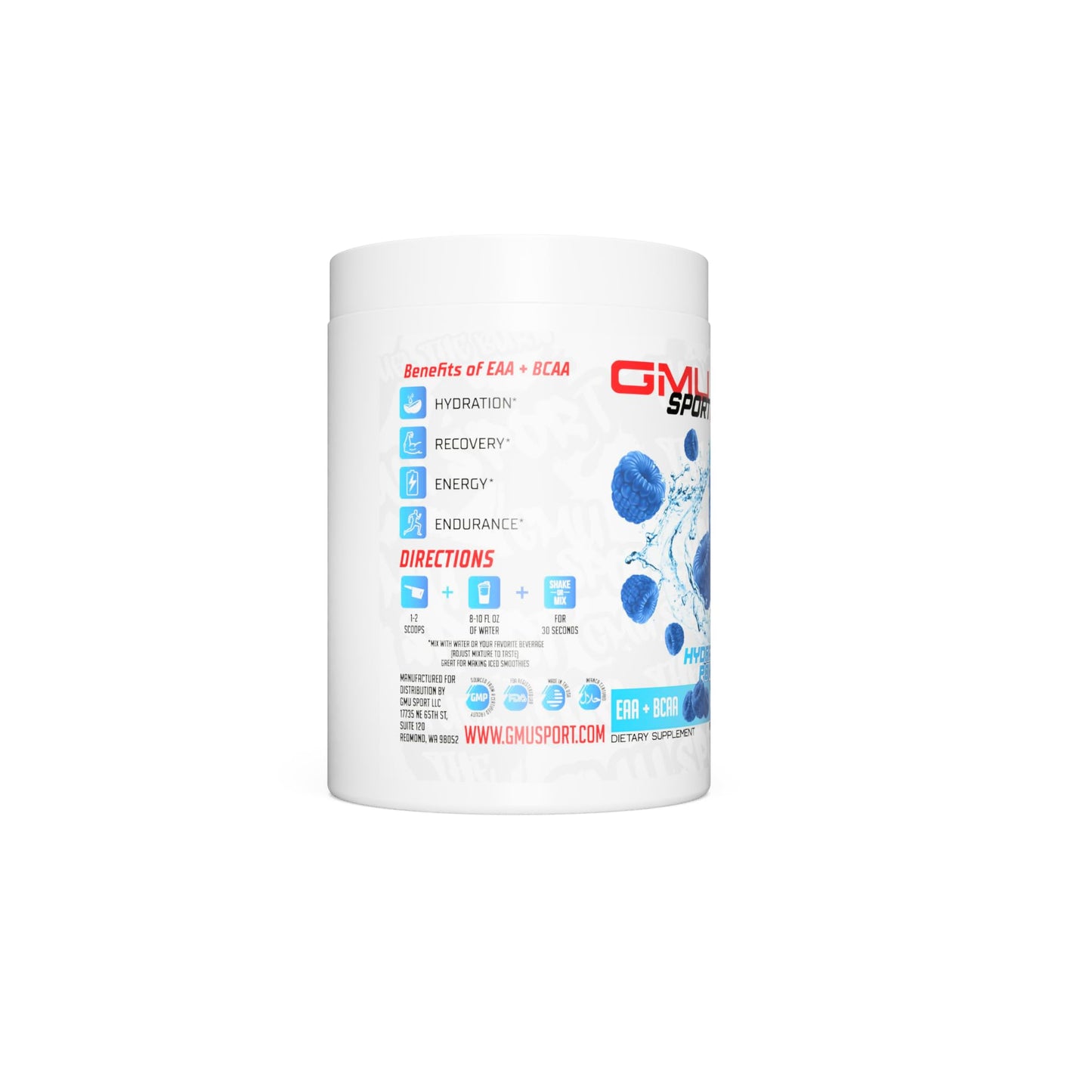 GMU SPORT - BCAA & EAA Hydration & Recovery Powder -Full Essential Amino Acids Profile Hydration Powder for Energy, Fast Recovery & Endurance - 40 Servings, Electrolyte Drink for Athletes (Blue Razz)