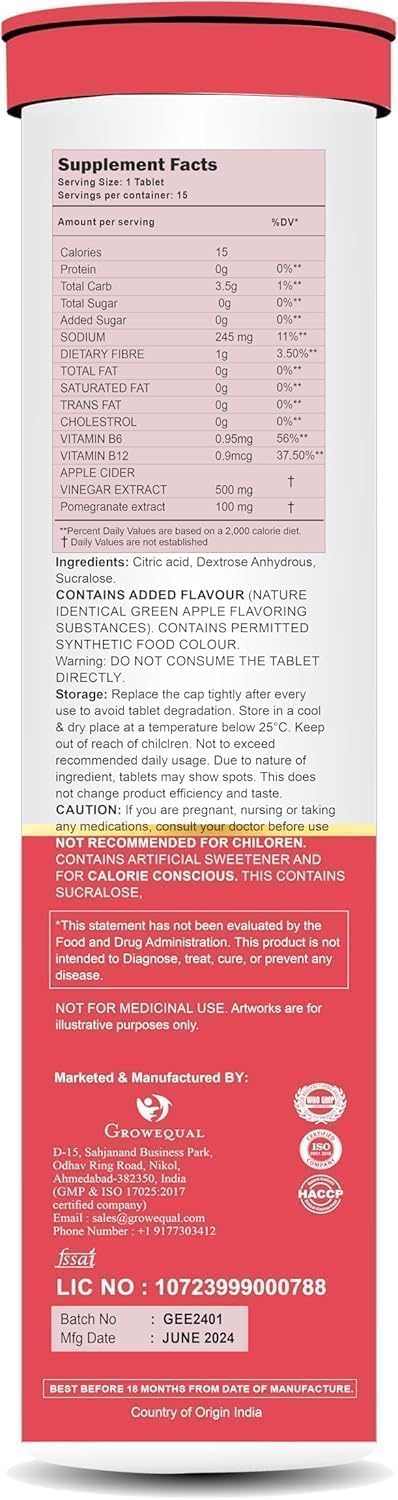 PURITEO-EQUACIDER Apple Cider Vinegar Effervescent Tablets with The Mother, Vegan, No Added Sugar, Non-GMO & Gluten-Free Tablet - (60 Tablets, Pack of 4)