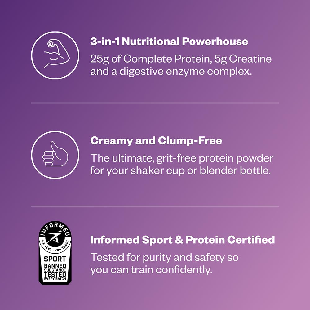 RNWY 25g Acai Protein + 5g Creatine Powder, Vegan Plant-Based Protein with Digestive Enzymes to Build & Recover, 21 Servings