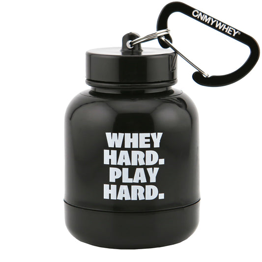 ONMYWHEY - Protein Powder & Supplement Funnel Keychain, Portable To-Go Container for The Gym, Workouts, Fitness, & Travel - TSA Approved, Whey Hard Play Hard
