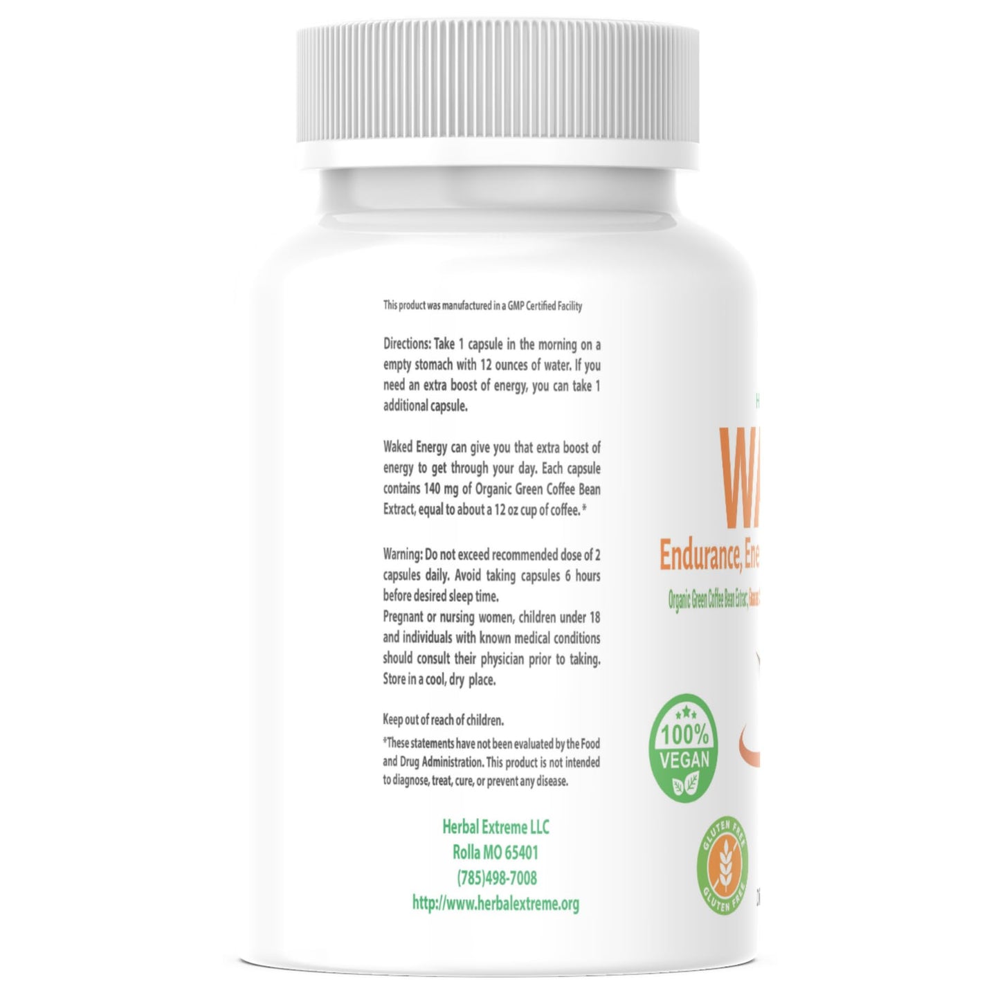 Waked Endurance, Energy And Stamina Support 30 Capsules Organic Green Coffee Bean Extract, Guarana Seed Extract, Green Tea Leaf Extract, Ashwagandha Root Extract, and Black Pepper Extract as BioPerine