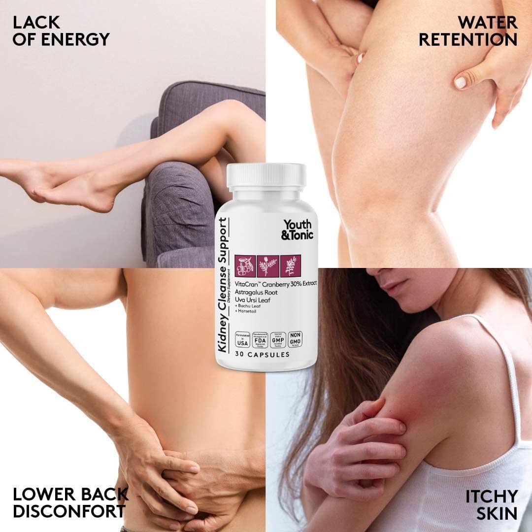 Youth & Tonic 15 Day Colon & Kidney Cleanse - Full Body Detox Pills for Bloating, Gut, Bladder, Urinary Tract & Kidney Flush Support - Senna & Cranberry Herbal Supplement, 60 Pills for Men & Women
