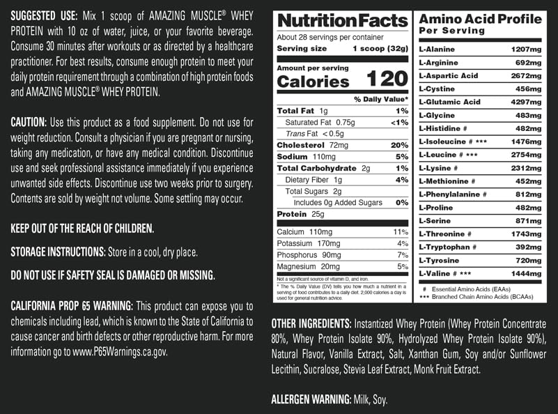 Amazing Muscle Whey Protein Isolate & Concentrate Supplement | 25 G per Serving | 2 LB (0.90 Kg) | Non-GMO | Gluten-Free Butterscotch Flavor
