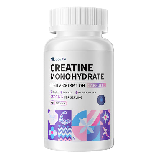 Allcoovita Creatine Monohydrate Capsules -3 Creatine Capsules per Serving, 2500mg, Gluten Free, 90 Capsules
