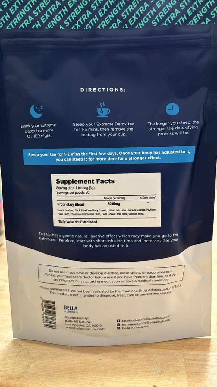 Bella All Natural Extreme Detox Tea - Body Cleanse, Colon Cleanser & Detox, Natural Herbs, 3.17 Ounce