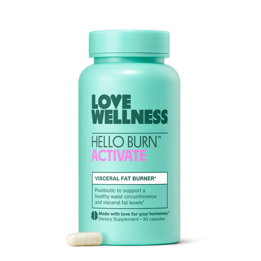 Love Wellness Hello Burn Activate | Visceral Fat Burner with HT BPL1 Postbiotic | Supports Healthy Waist Circumference, Metabolic Wellness and Healthy BMI | 30 Count