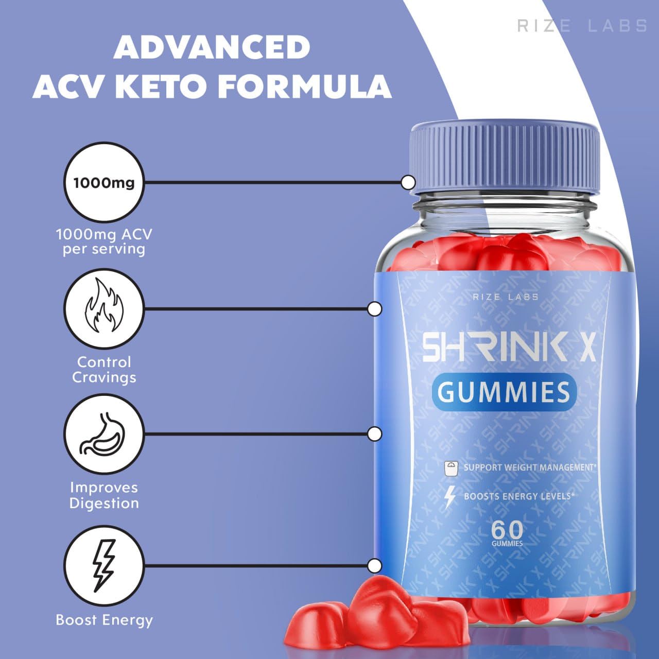 rize labs Shrink X - Shrink X Gummies Weight Loss, Shrink X Keto ACV Supplement, Keto + ACV Gummy, Shrink X Maximum Strength Belly Fat Gomitas, ShrinkX Gummy Bears Reviews (60 Gummies)