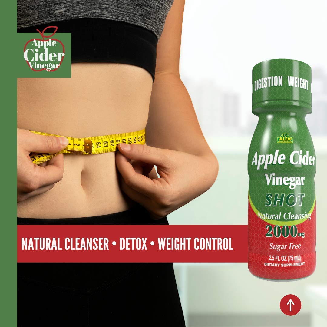 ALFA VITAMINS Apple Cider Vinegar Shot 2000 MG, Sugar-Free, Natural Cleansing, Digestion, Detox, Immune, Appetite Suppressant Natural Flavor (2.5 FL OZ Bottle) 20 Pack