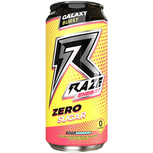 RAZE Zero Sugar Energy Drink 300mg Caffeine Zero Calories Sugar Free Energy Drink Performance and Hydration Galaxy Burst 12 Pack