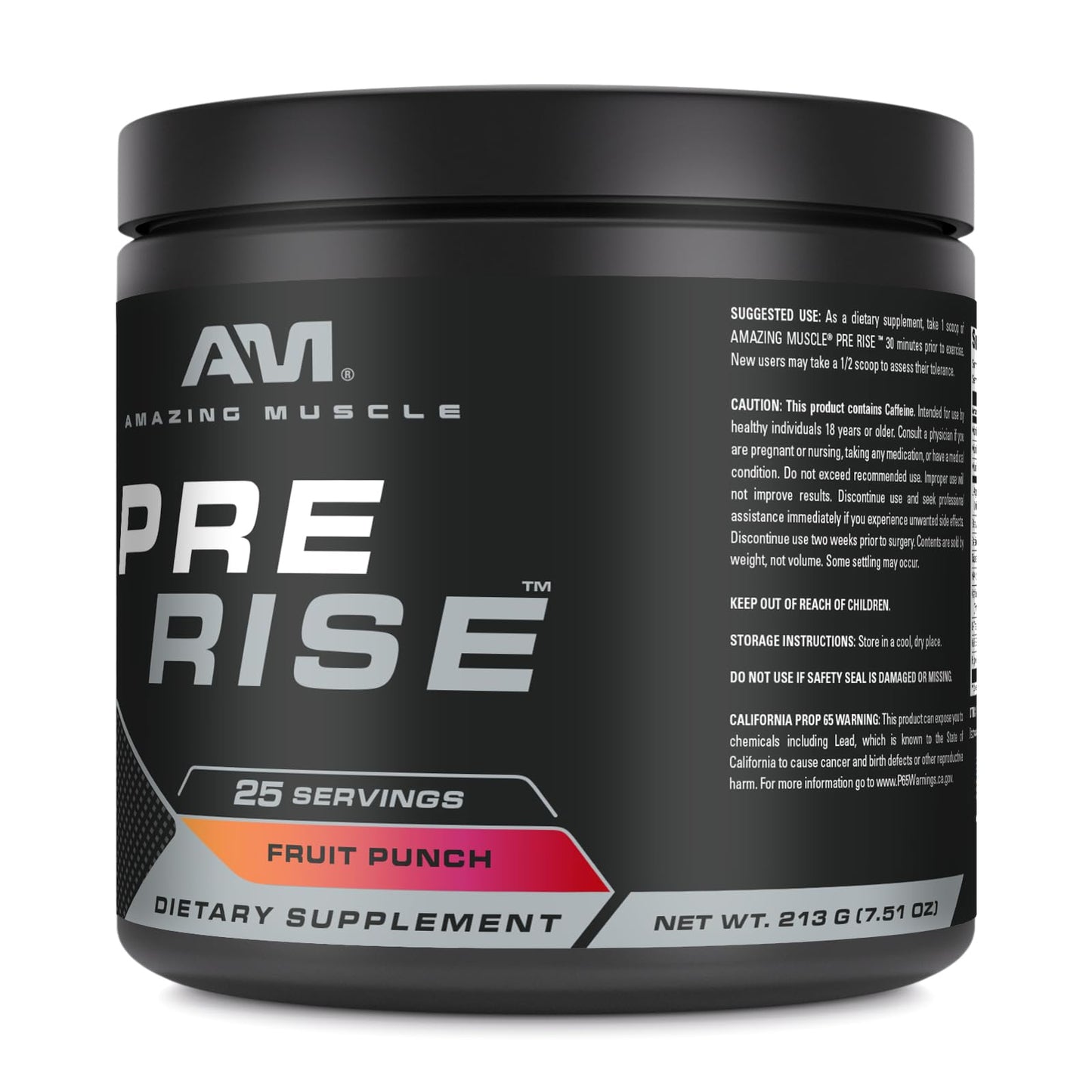 Amazing Muscle Pre Rise | Pre-Workout Powder Supplement with Caffeine & Beta-Alanine for Men & Women | 25 Servings (25 Servings, Fruit Punch)