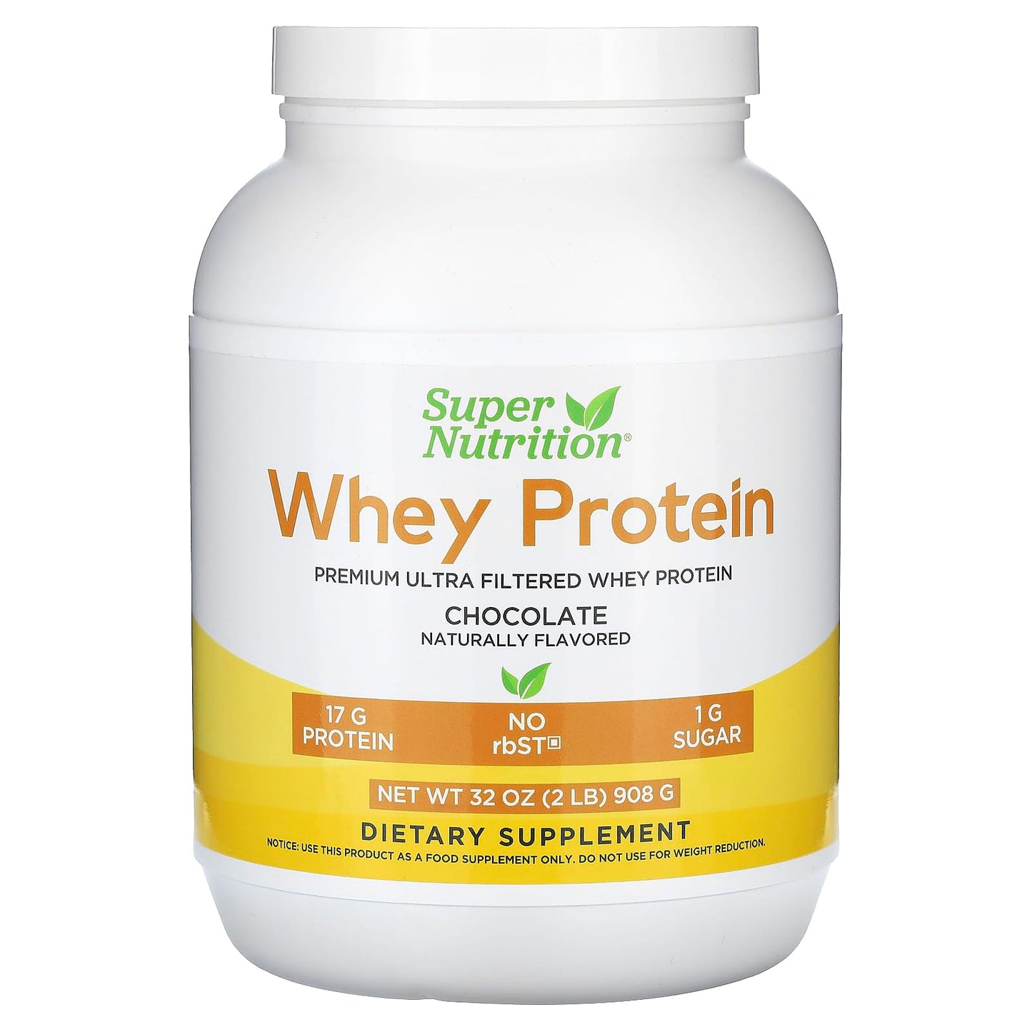 Super Nutrition Ultra Filtered Whey Protein Powder, Non-GMO, RBST Free, Chocolate, 2 lb (908 g)
