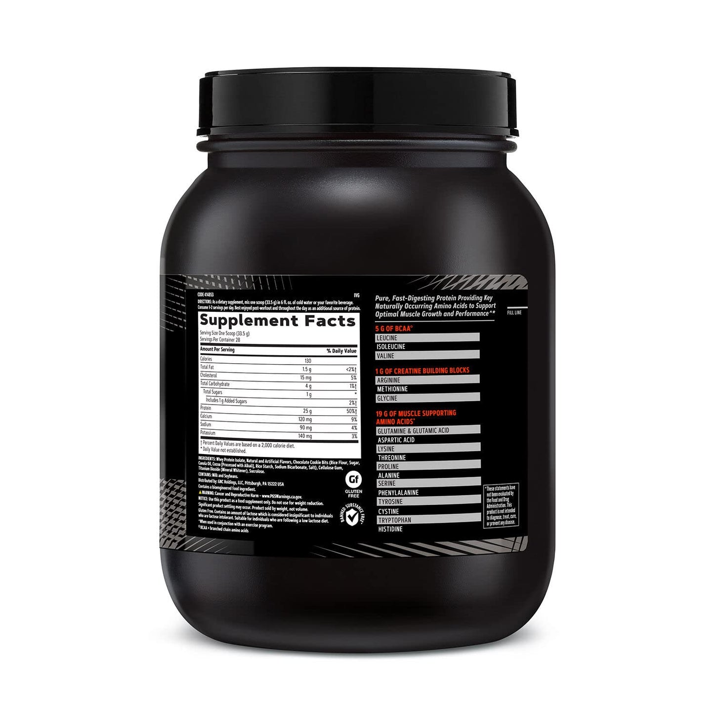 GNC AMP Pure Isolate | Fuels Athletic Strength, Performance and Muscle Growth | Fast Absorbing | 25g Whey Protein Iso with 5g BCAA | 28 Servings | Cookies & Cream