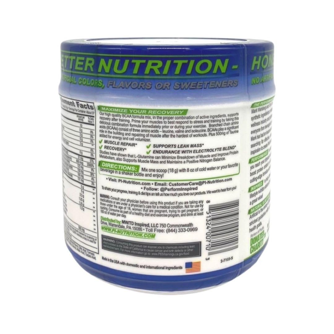 PERFORMANCE INSPIRED Nutrition BCAA Powder - 5G BCAA with Electrolytes, Taurine & Glutamine - All-Natural Recovery & Clean Formula - Tropical Mango Delight - 1.46 lb