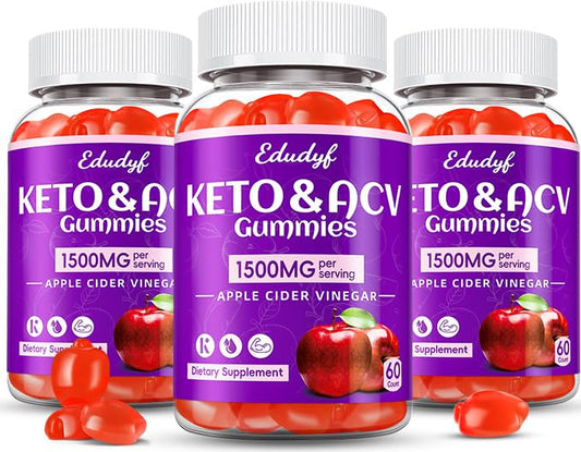 Keto ACV Gummies with B12 B6 - 1500 mg Apple Cider Vinegar Supplement with Pomegranate and Beet Juice, Vegan & Gluten-Free, 180 Gummies for Men & Women