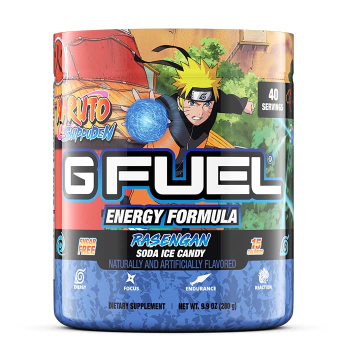G Fuel Rasengan Energy Drink Powder, Pre Workout Caffeine Mix for Gaming, Sugar Free Focus Amino, Vitamin + Antioxidants, 9.9oz (Soda Ice Candy, 40 Servings)