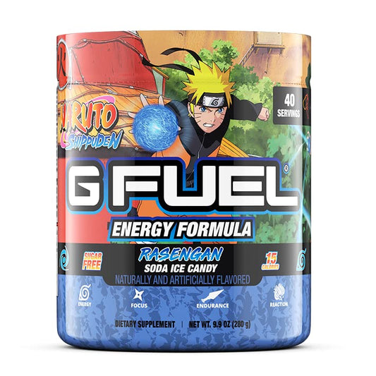 G Fuel Rasengan Energy Drink Powder, Pre Workout Caffeine Mix for Gaming, Sugar Free Focus Amino, Vitamin + Antioxidants, 9.9oz (Soda Ice Candy, 40 Servings)