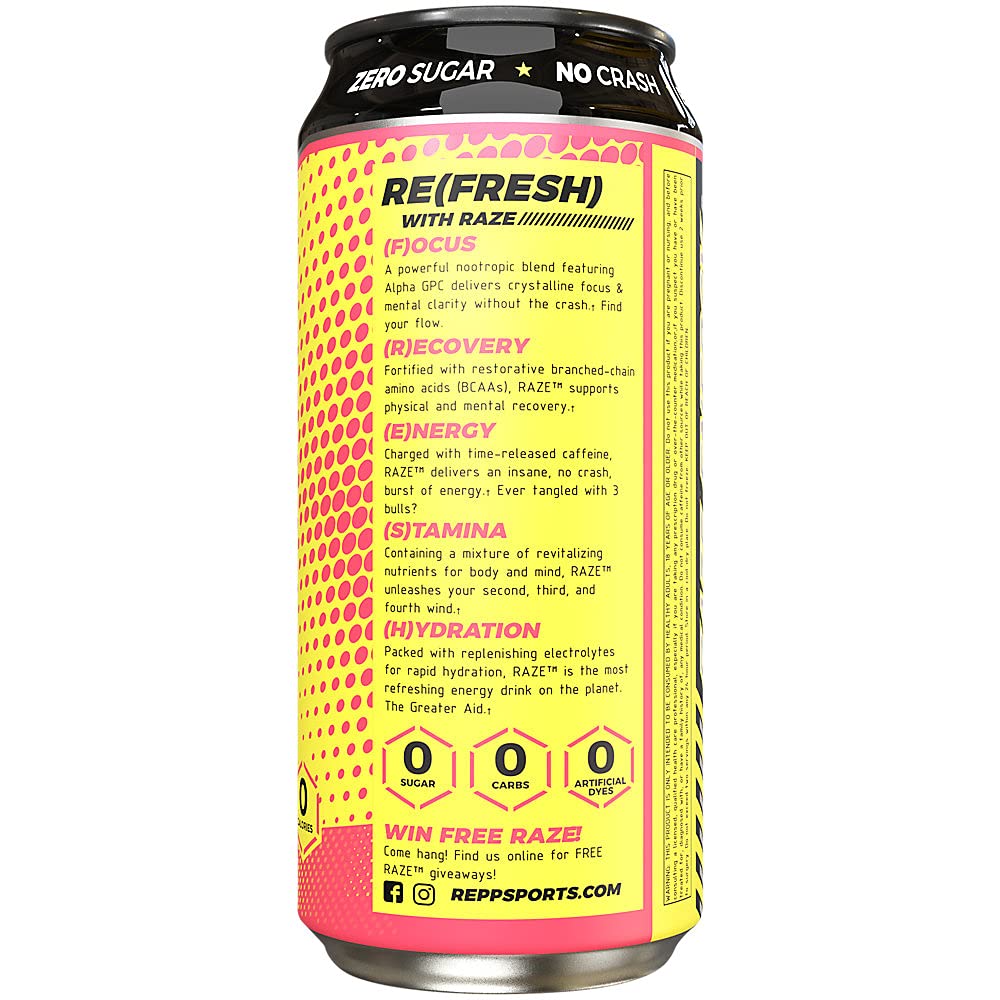 RAZE Zero Sugar Energy Drink 300mg Caffeine Zero Calories Sugar Free Energy Drink Performance and Hydration Galaxy Burst 12 Pack