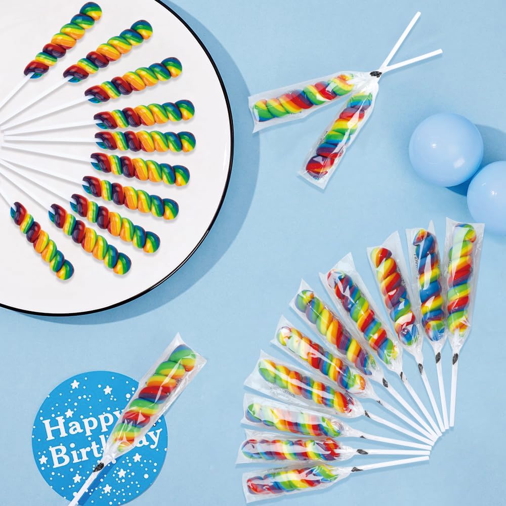 Rainbow Twist Lollipops Individually Wrapped Bulk Twisty Lollipop Kids Lollipops Candy for Birthday Party Mixed Fruit Flavor 15 Pack  Big Size