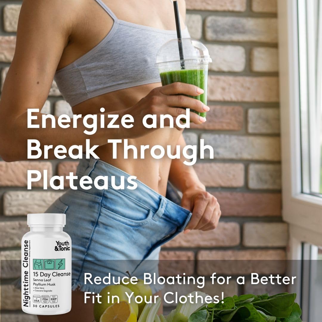 Youth & Tonic Sculpt Lean Cleanse - Feel Lighter & More Toned, Water Weight & Bloating Relief, Detox & Fluid Loss Support - Bedtime Trim, 15 Day Colon Cleanser, 90 Pills for Metabolism & Defined Body
