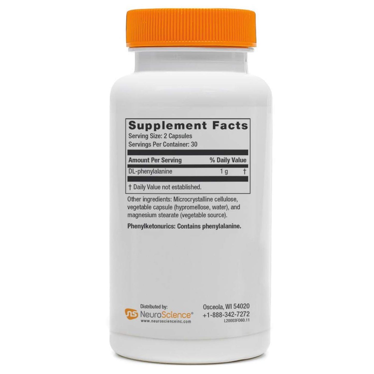 NeuroScience Focus DL Brain Supplements for Memory and Focus Support - Targeted Brain Health Supplements with 500mg of Amino Acid DL-phenylalanine - Support Attention & Productivity (60 Capsules)
