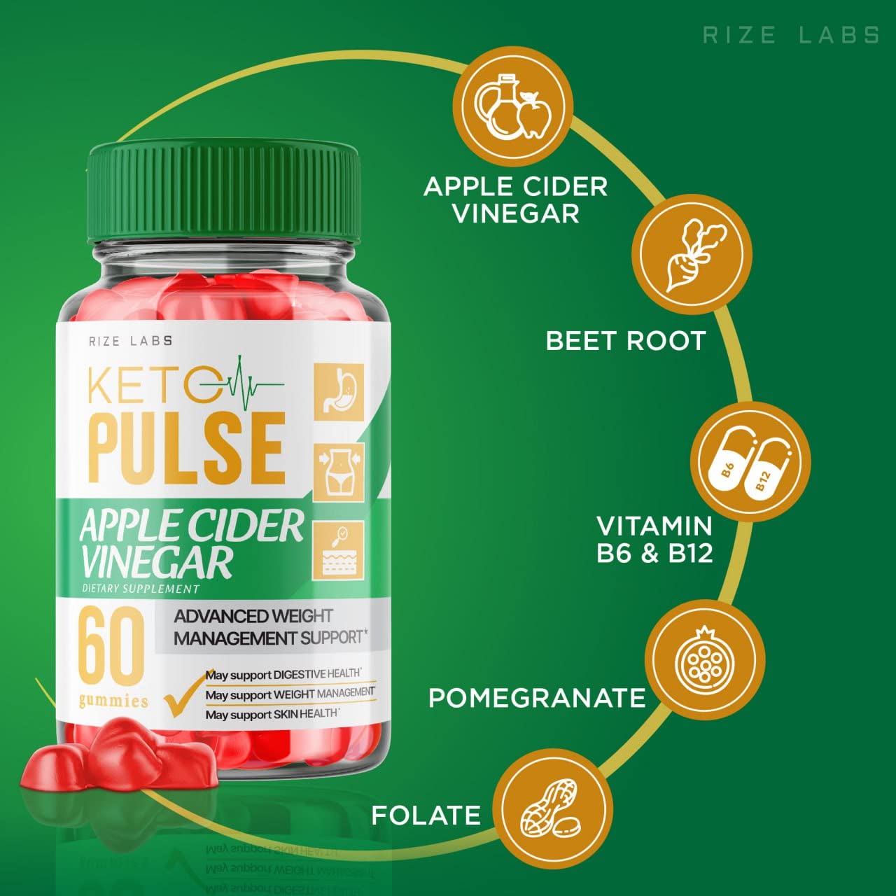 (2 Pack) Keto Pulse Gummies - Keto Pulse ACV Gummies Weight Loss Supplement Organic Ingredients Apple Cider Vinegar Advanced Active Keto+ACV Formula Plus Gomita (120 Gummies)