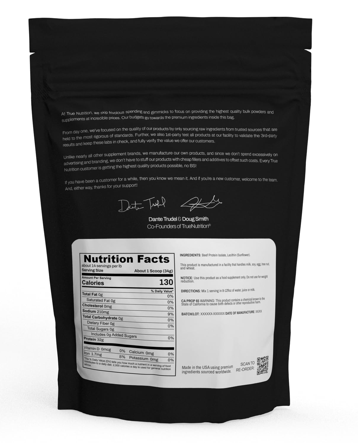 True Nutrition Grass Fed Beef Protein Powder Isolate - 29g of Paleo, Keto, Carnivore Beef Protein per Serving - Zero Carb, Fat and Gluten Free, Dairy Free, Soy Free - Unsweetened/Unflavored - 1LB