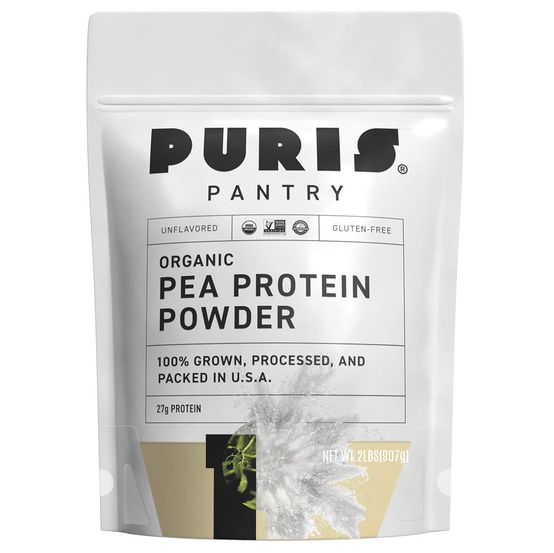 PURIS® Organic Pea Protein Powder, 100% Grown, Processed and Packed in USA, Plant Based, 2 LB Unflavored, Organic, Vegan, Gluten Free, Dairy Free, Non GMO, Keto