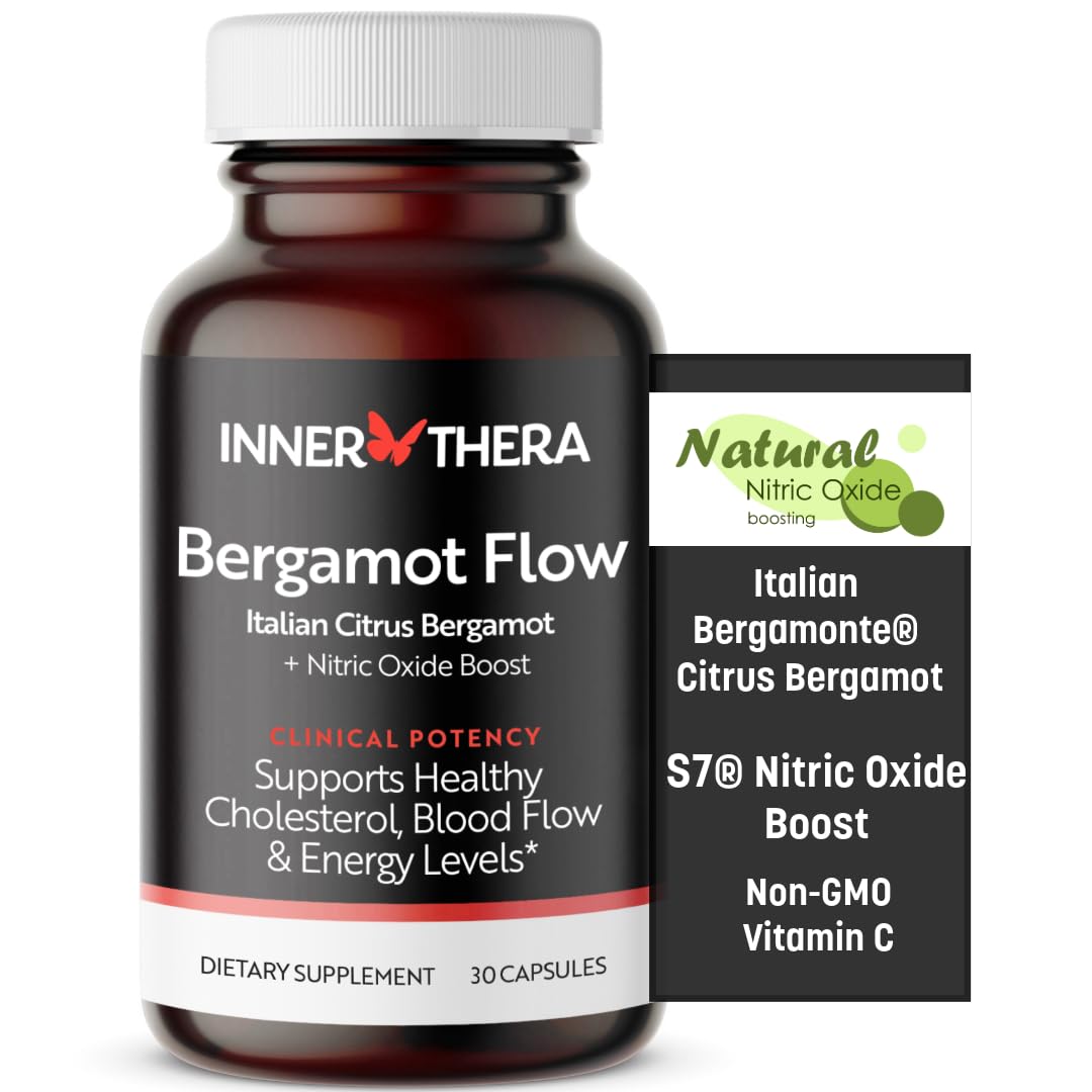 Bergamot Flow Italian Citrus Bergamot + S7 Nitric Oxide Boost, Clinically Proven - Supports Cholesterol, Blood Flow, Circulation & Energy Levels - Made with Patented Italian Bergamonte
