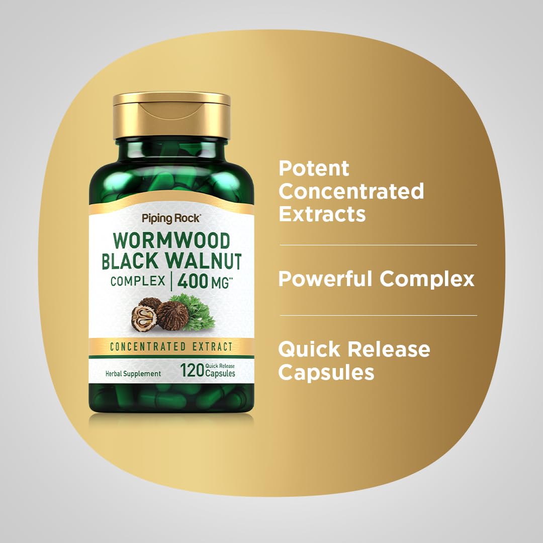 Piping Rock Wormwood Black Walnut Capsules 400mg | 120 Count | Herbal Extract Complex | Non-GMO, Gluten Free Supplement