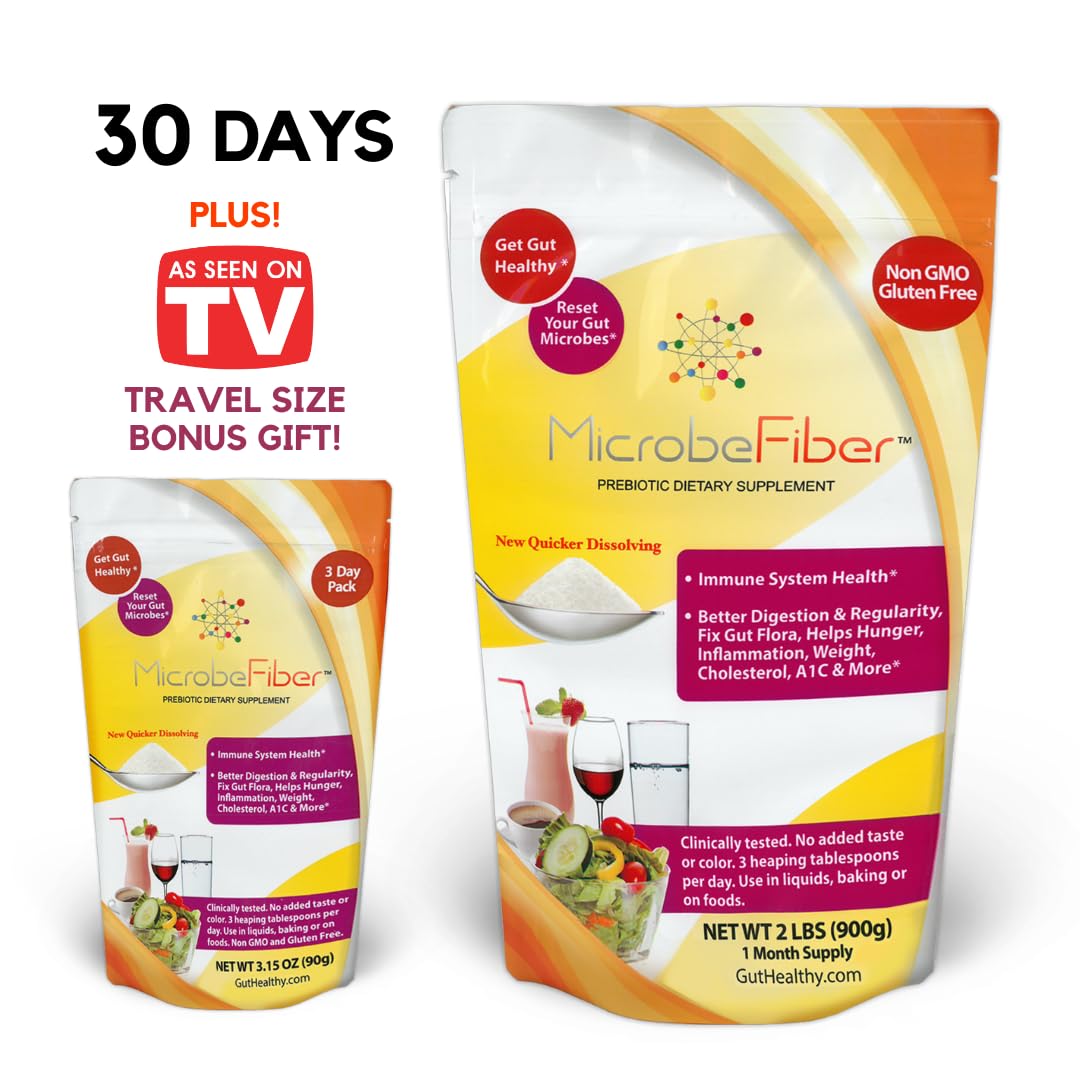 MicrobeFiber Prebiotic Soluble Fiber - Reset Gut Microbes & Get Gut Healthy - 30 Day Supply with Bonus 3-Day Pack