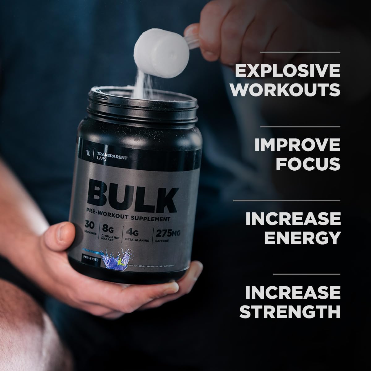 Transparent Labs Bulk Black Pre Workout - Clinically Dosed, Sugar Free Preworkout for Men and Women with Beta Alanine Powder, Citrulline Malate, & Caffeine - 30 Servings, Cherry Kiwi