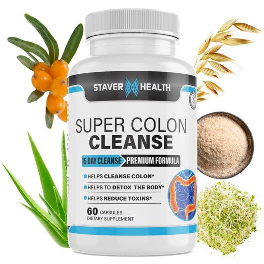 Staver Health Super Colon Cleanse - 15 Day Cleanse, Colon Cleanse Pills, Colon Cleanser & Detox, Psyllium Husk