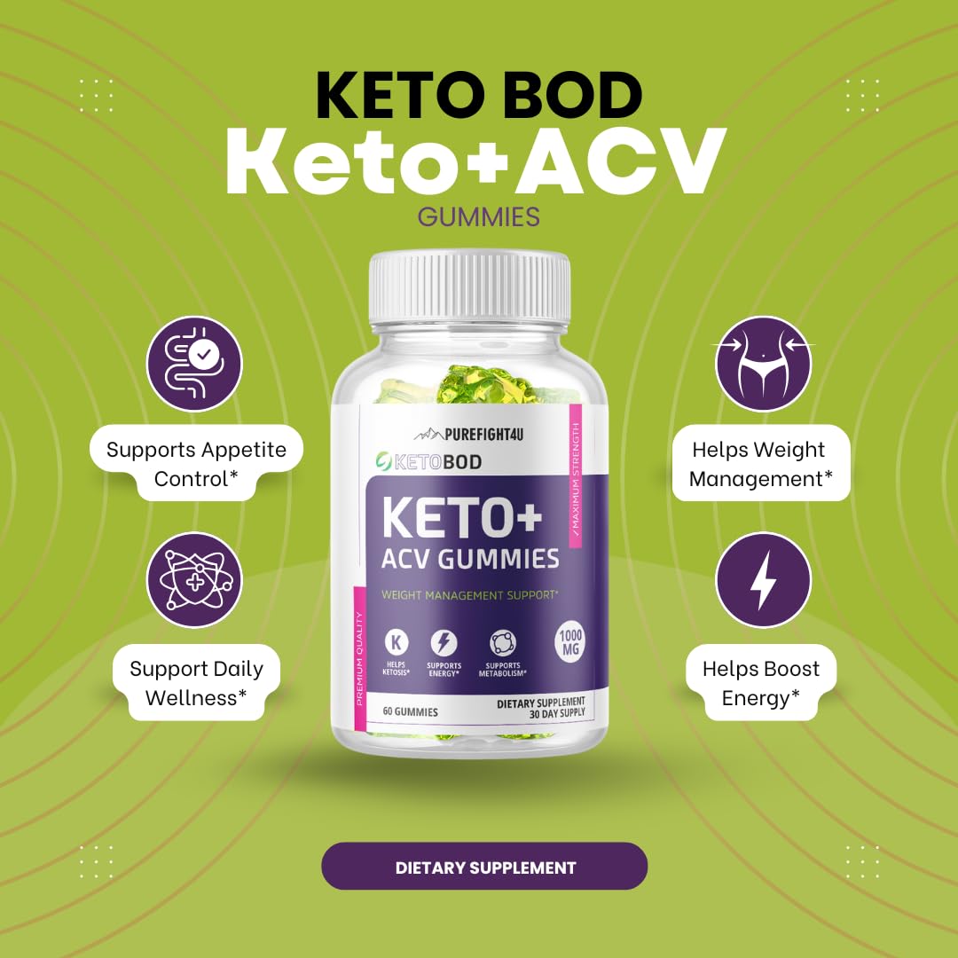 PureFight4U KetoBod Keto +ACV Gummies | Weight Loss Management, ACV Support, Maximum Strength Formula | Dietary Supplement 1000mg | 60 Gummies