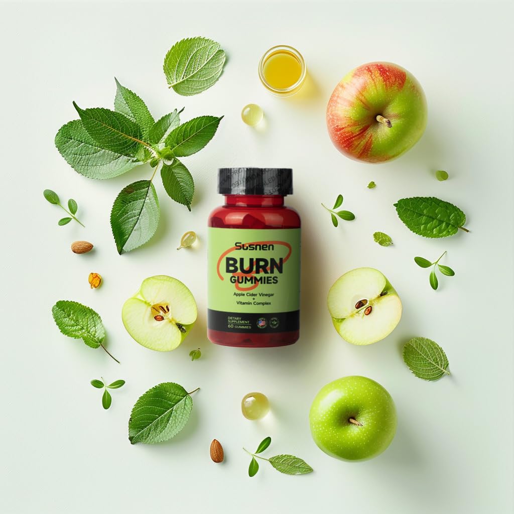 Susnen Apple Cider Vinegar Gummies,Burn Gummies,Apple Cider Vinegar Gummies,Formulated to Support Normal Energy Levels & Gut Health,Citrus Tea Polyphenol,Vitamin Complex Gummies(60 Gummies)