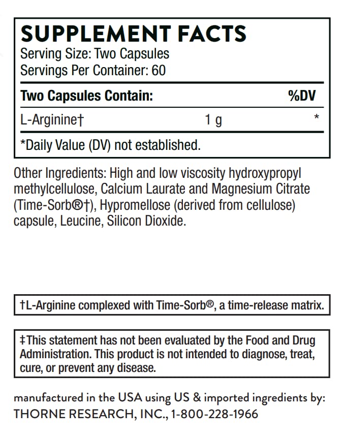 THORNE L-Arginine Sustained Release (Formerly Perfusia-SR) - Support Heart Function, Nitric Oxide Production, and Optimal Blood Flow* - 120 Capsules - 60 Servings