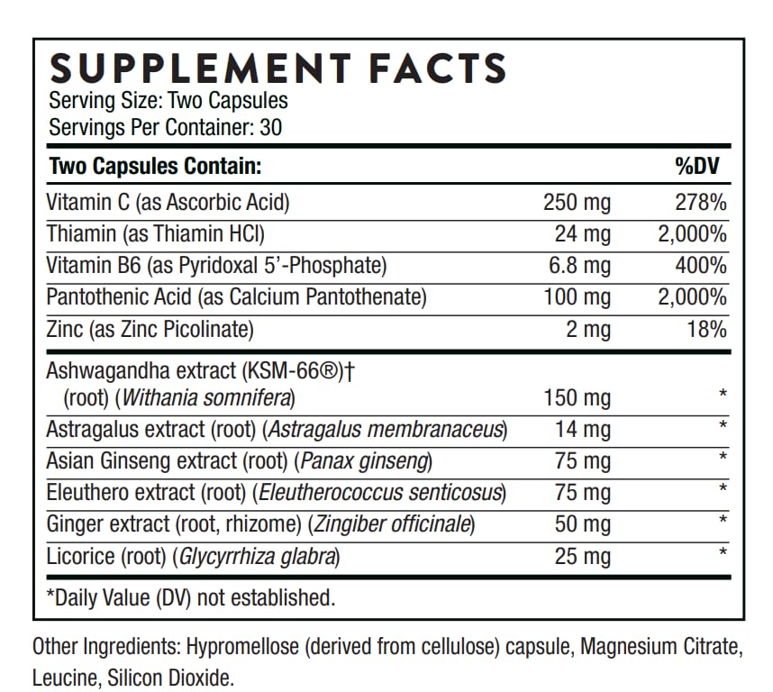 THORNE Stress Balance (Formerly Phytisone) - Adrenal Support Supplement with Vitamin C & Ashwagandha - Dairy-Free Health Support* - 60 Capsules - 30 Servings