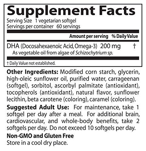 Doctors Best Vegan DHA from Algae, Supports Brain & Cardiovascular Health, Non-GMO, Gluten Free, Soy Free, Vegan 60 Veggie Softgels