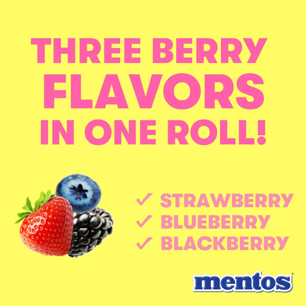 Mentos Candy Chewy Candy Mint Roll Berry Flavored Amazon Exclusive Party Office Concessions 14 Pieces Bulk Pack of 15 Rolls