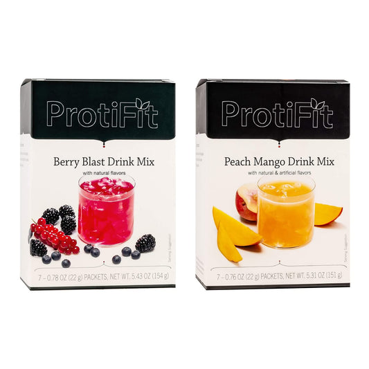 PROTIFIT - High Protein Berry Blast & Peach Mango Fruit Drink 2 Pack, 15g Protein, Low Calorie, Sugar Free, Ideal Protein Compatible, 7 Servings Per Box, (2 Pack)