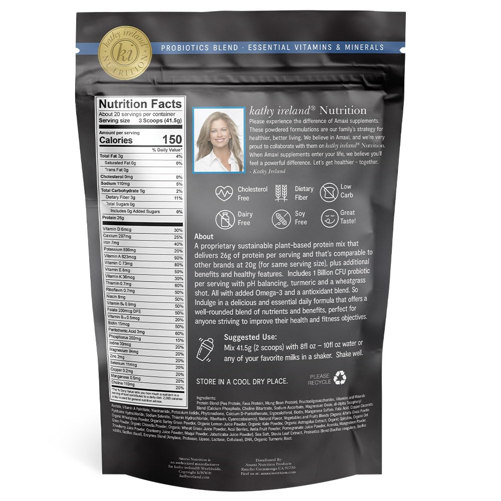 AMAXI Kathy Ireland Nutrition Daily Essentials Plant-Based Protein Powder for Women, 26g Vegan Protein, Lean Meal Replacement - Vanilla