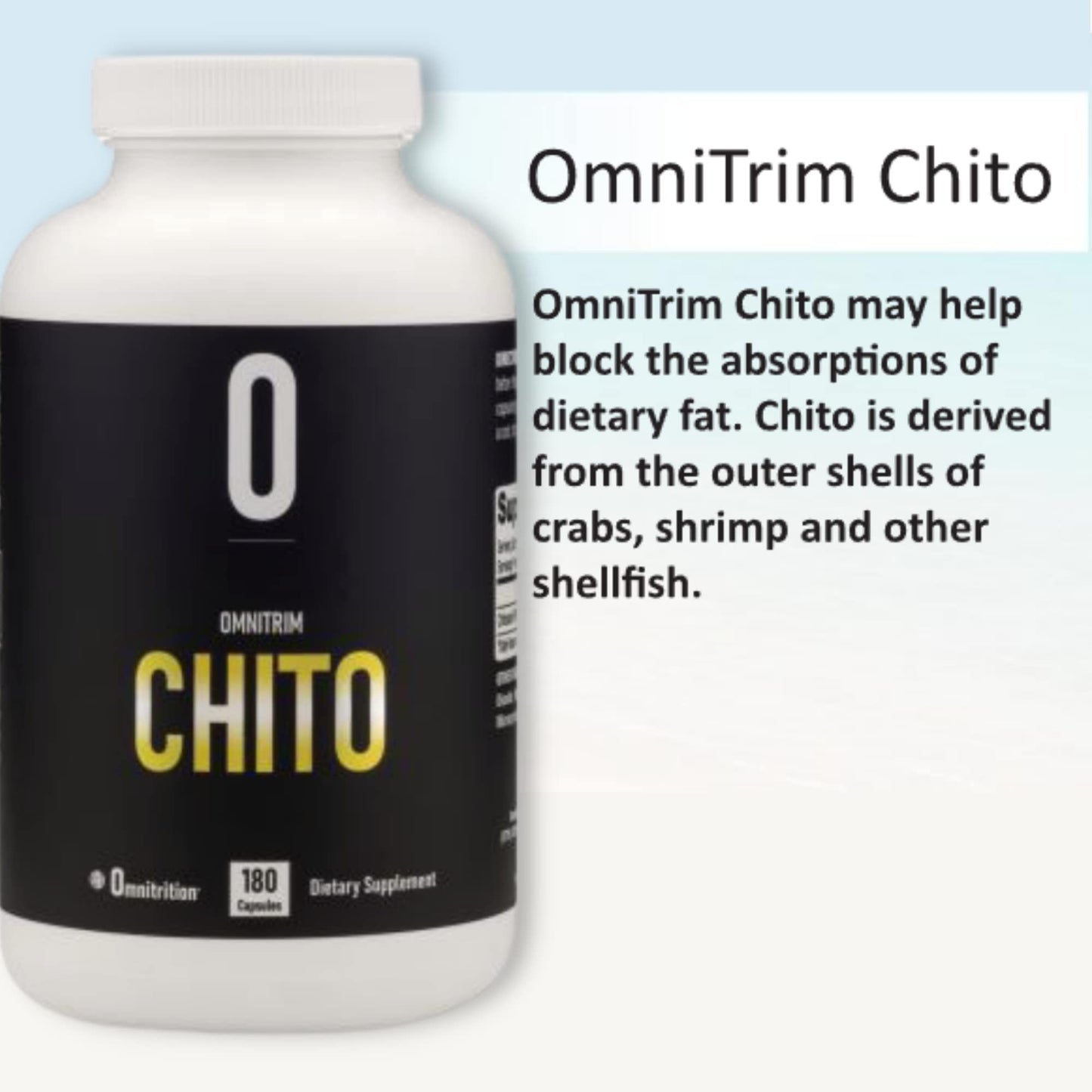 OmniTRIM Chito Dietary Supplement, 180 Capsules - Chitosan (Shellfish) 500 milligrams per Capsule
