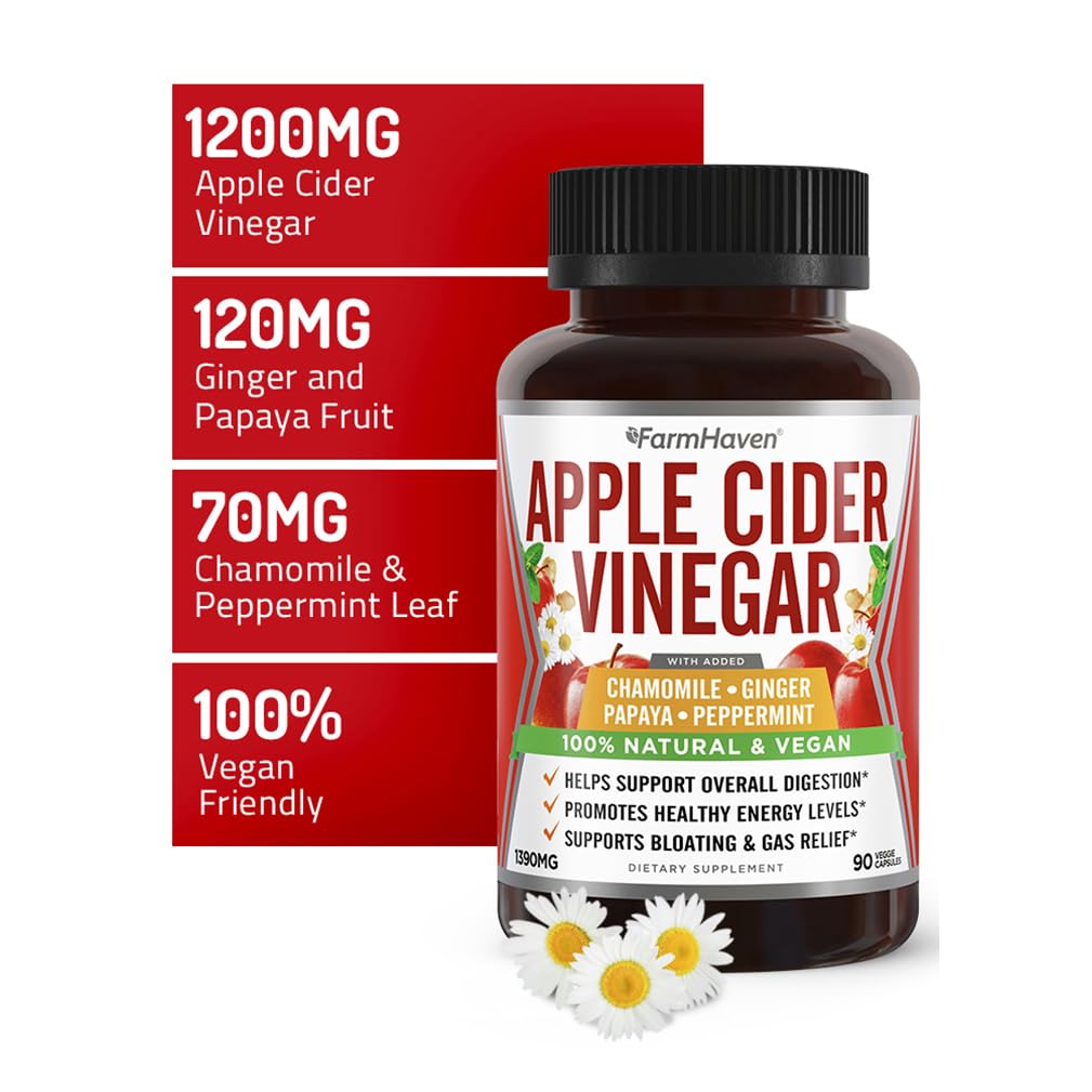 Apple Cider Vinegar Capsules with Ginger, Papaya & Chamomile | 1390mg | Supports Digestion, Immunity | Like with Mother | Non-GMO & 100% Natural | 450 Capsules