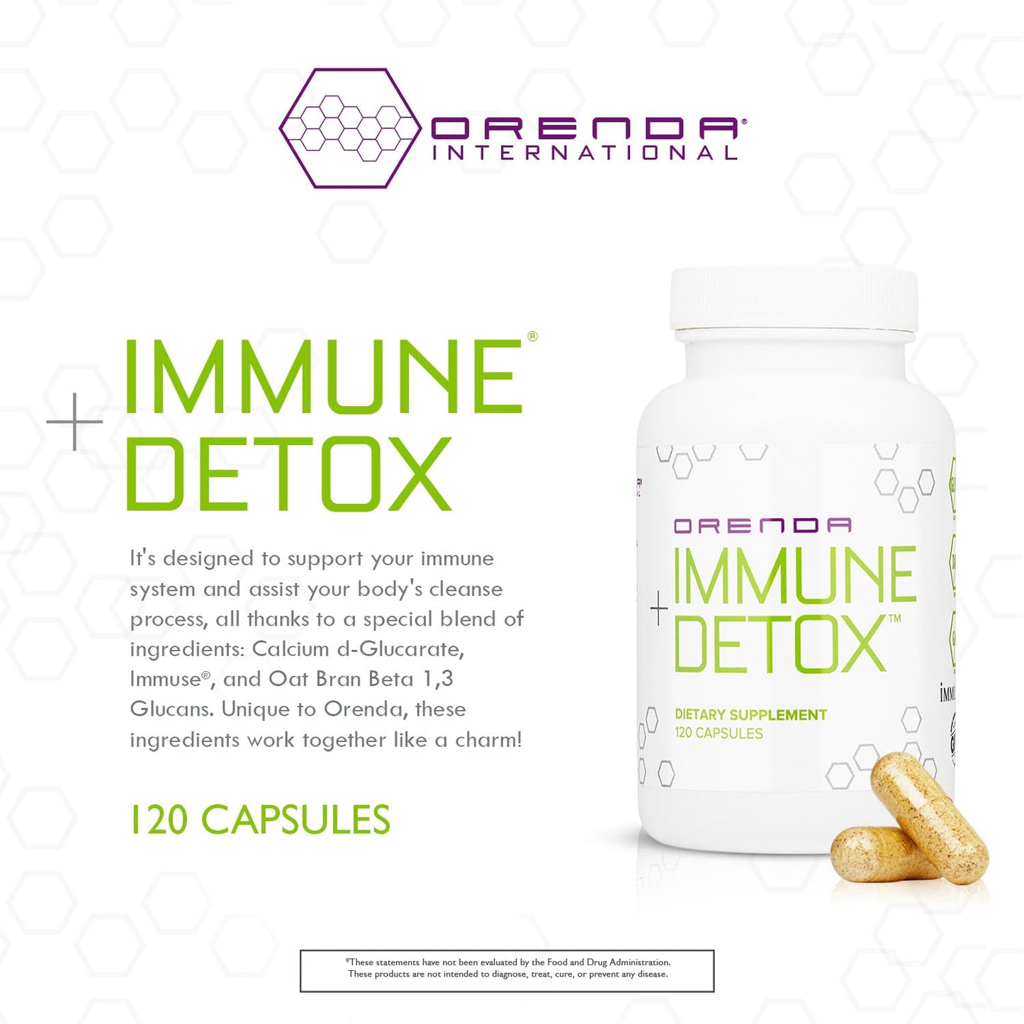 Orenda Immune + Detox - Specialized Formula with Calcium d-Glucarate, Beta 1,3 Glucans & IMMUSE® for Wellness and Balance - 120 Capsules
