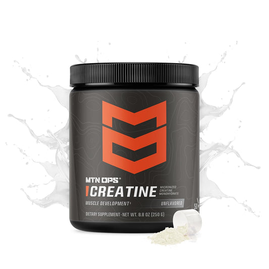 MTN OPS Creatine Monohydrate Powder, Unflavored 50 Serving Tub - 100% Pure Micronized for Muscle Mass, Strength & Power